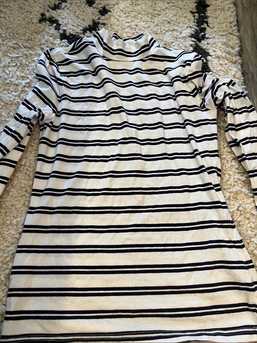 Banana republic Striped navy and White Mock Neck Long Sleeve Top